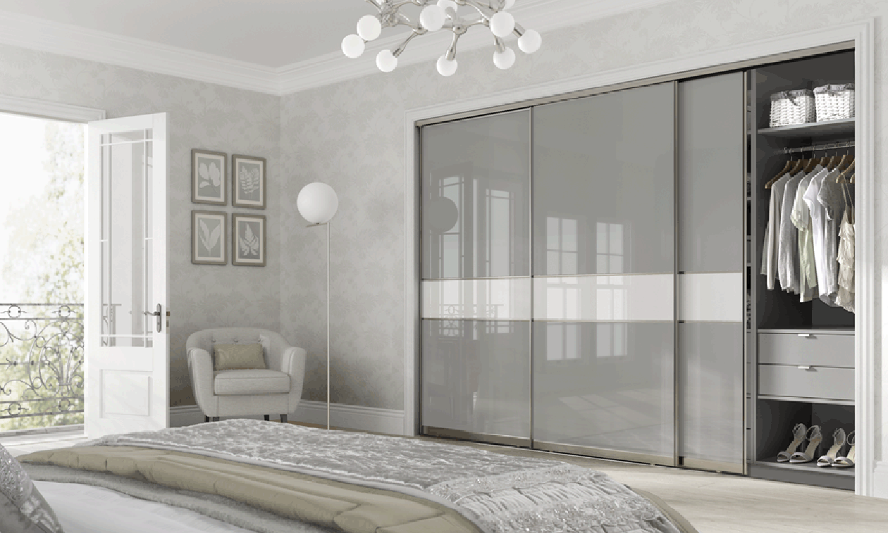 Shiny Grey Panel Sliding Door Fitted Wardrobe