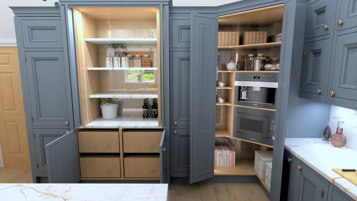 3D CAD Kitchen Design - Bespoke Internal Wall Cabinets With Integrated Microwave