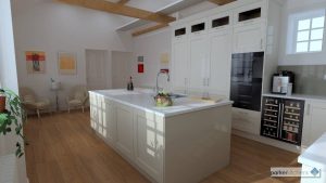 3D CAD Kitchen Design - Cream With Kitchen Island