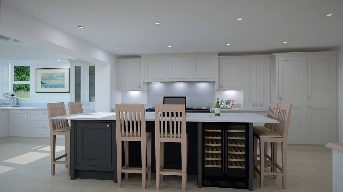 3D CAD Kitchen Design - Kitchen Diner Knock Through With Wine Cooler