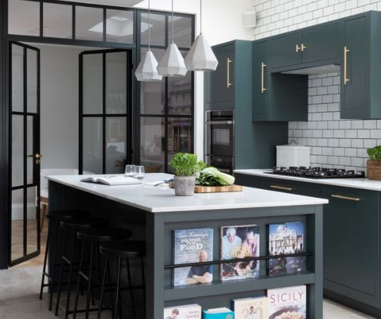 Kitchen island with built in cooking book shelf