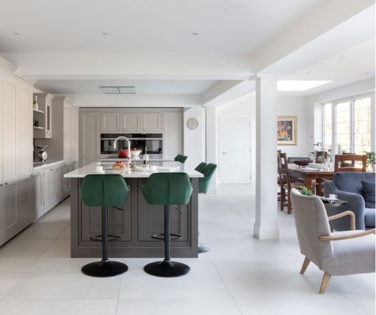 Open plan kitchen diner with breakfast  and integrated appliances